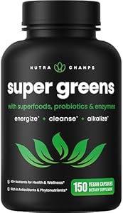 Organic Super Greens Capsules (Капсулы) - 40+ Superfoods & Greens Supplements Capsules - Alfalfa, Spirulina, Chlorella & More - Antioxidant, Digestive Enzyme & Probiotic Blends - 150 Green Superfood Capsules NutraChamps