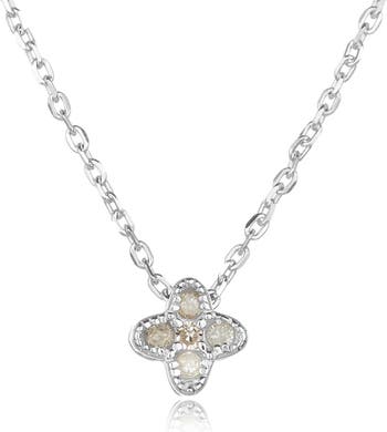 Ожерелье с кулоном в виде клевера и бриллиантов из стерлингового серебра - 0,10 карата ADORNIA Fine