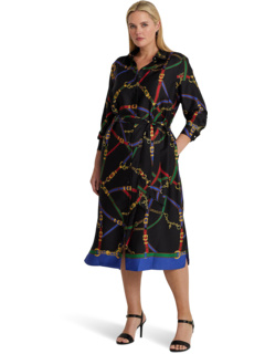 Платье-рубашка из твила с поясом и принтом больших размеров Ralph Lauren