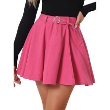 Women's Summer High Waist A-line Mini Denim Skirt With Belt ALLEGRA K
