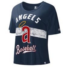 Women's Starter Navy Los Angeles Angels Cooperstown Collection Record Setter Crop Top Starter