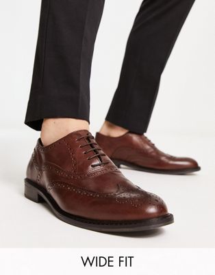 Red Tape wide fit leather brogue shoes in tan Red Tape