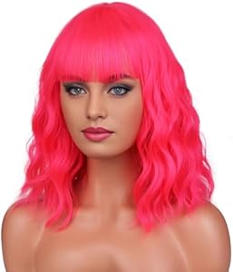 BERON 14 Inches Orange Wig Short Curly Wig Women Girl's Synthetic Wig Orange Wig with Bangs Wig Cap Included Beron