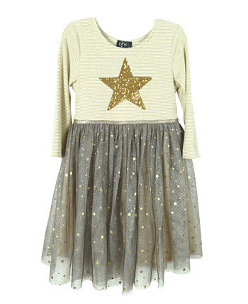 Лиф со звездами и блестками для маленьких девочек, платье-юбка из фольги со звездами Pink & Violet