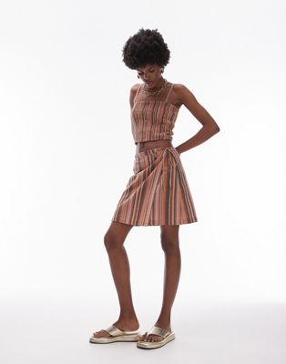 Topshop textured wrap beach skirt in brown stripe TOPSHOP