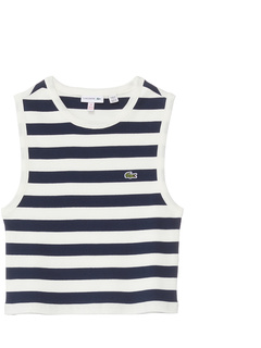 Sleeveless Crew Neck Ribbed Striped Cropped Tank Top (Big Kid) Lacoste Kids