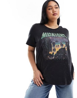 ONLY Curve oversized embellished graphic t-shirt in washed black  ONLY