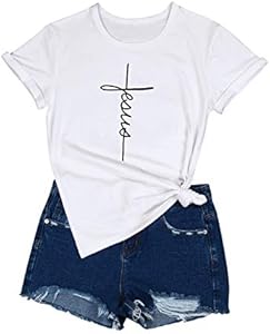 Nlife Women Causal Jesus Letter Printed T-Shirt Christian Graphic Short Sleeve T-Shirt Nlife