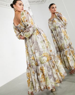 Платье макси оверсайз из выгоревшего атласа с цветочным принтом и квадратным вырезом ASOS EDITION ASOS EDITION
