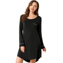 Women's Pajama Round Neck Long Sleeve Sleepwear Soft Female Lounge Dress ALLEGRA K