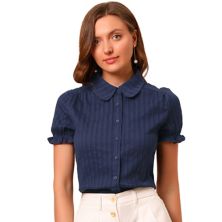 Женская однотонная хлопковая блузка с отложным воротником и оборками ALLEGRA K