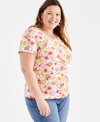 Plus Size Printed Scoop-Neck Top, Created for Macy's Style & Co