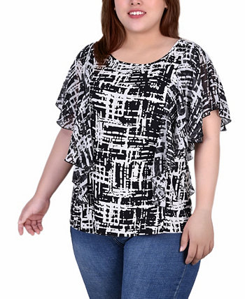 Plus Size Chiffon Sleeve Poncho with Studded Neckline Top NY Collection