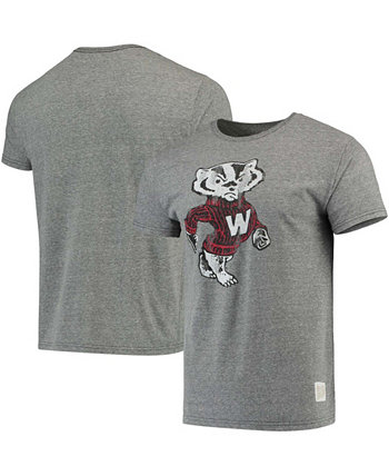 Мужская футболка Heather Grey Wisconsin Badgers с логотипом в винтажном стиле Tri-Blend Original Retro Brand