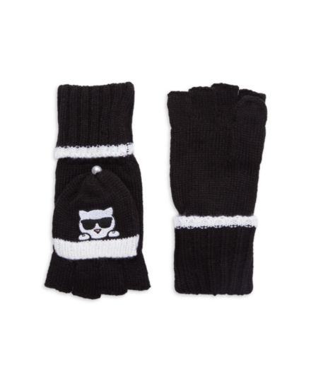 Трикотажные перчатки с вышивкой на шнуровке Karl Lagerfeld Paris