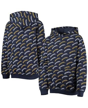 Youth Boys Navy Milwaukee Brewers Allover Print Pullover Hoodie Stitches