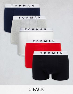 Набор из 5 плавок Topman черного, серого, темно-синего, белого и красного цветов. TOPMAN
