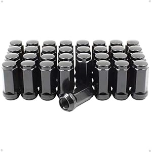 Wheel Accessories Parts 32 Pcs M14x1.5 14x1.5 Thread Bulge Acorn 1.75" Long Lug Nuts Black 3/4" 19mm Hex Fits 1999+ Chevrolet Silverado GMC Sierra 2500 3500 Ford 2005+ F250 F350 2011+ Ram 2500 3500 Wheel Accessories Parts