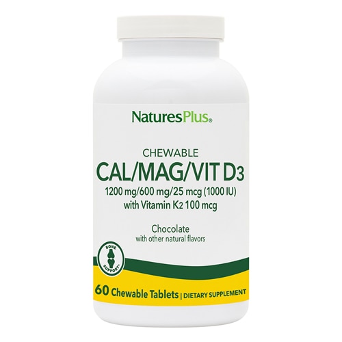 NaturesPlus Chewable Cal Mag Vitamin D3 с витамином K2 в шоколаде -- 60 жевательных таблеток NaturesPlus