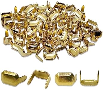 100 Pcs - Brass Staple 8mm Leather Belt Loops Fastener Holder DIY Leathercraft Connector Gold Bluemoona