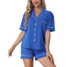 Women's Pajamas Summer Short Sleeves Button Down with Shorts Lounge Sets Cheibear