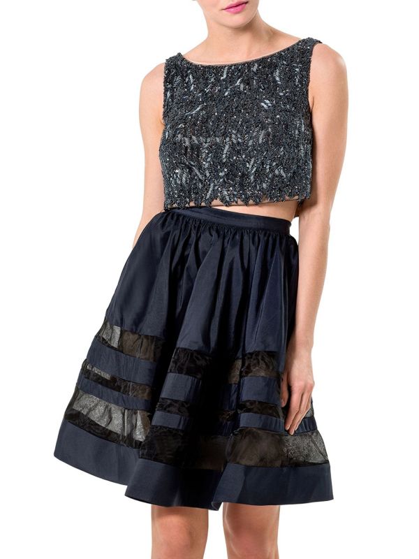 Комплект из 2 укороченных топа и юбки с бисером Terani Couture