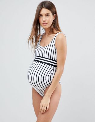 ASOS DESIGN Maternity recycled contrast mono stripe swimsuit ASOS Maternity