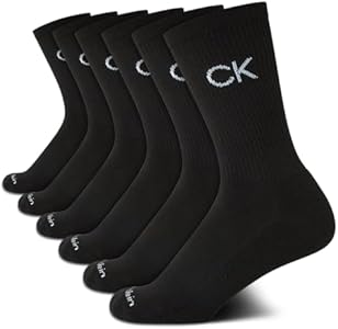 Calvin Klein Boys' Crew Socks - 6 Pack Stretch Performance Cushioned Comfort Mid Calf Athletic Socks with Arch Support Calvin Klein