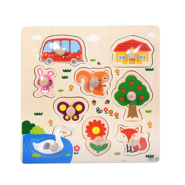 Kids Jigsaw Puzzle 9 Piece Wooden Happy Farm Puzzle Jigsaw Early Learning Baby Kids Toys Gifts for Family VANLOFE