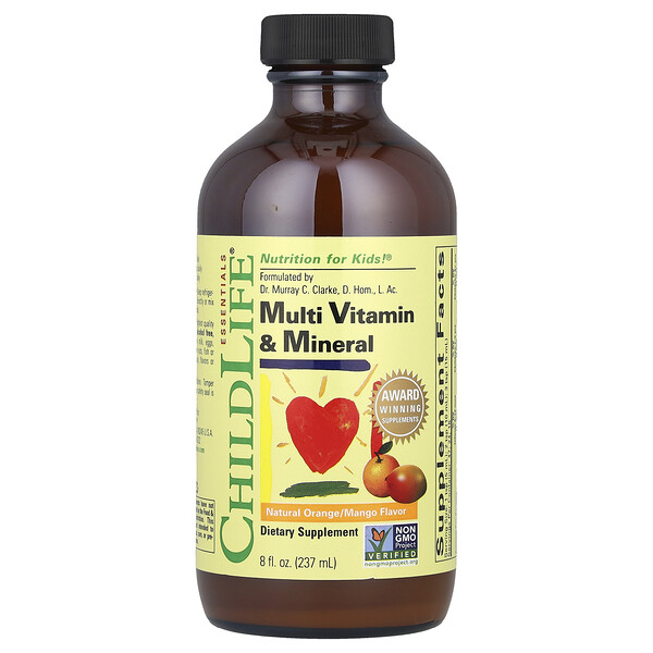 Essentials, Multi Vitamin & Mineral, Natural Orange/Mango, 8 fl oz (Жидкие унции) (237 ml) ChildLife Essentials