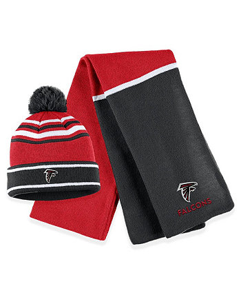 Женская красная вязаная шапка с манжетами и помпоном Atlanta Falcons с цветными блоками и шарфом WEAR by Erin Andrews