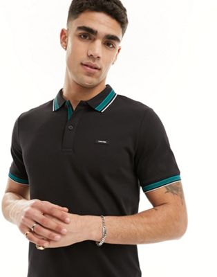 Черная футболка-поло из стрейч-пике с несколькими кончиками Calvin Klein Calvin Klein