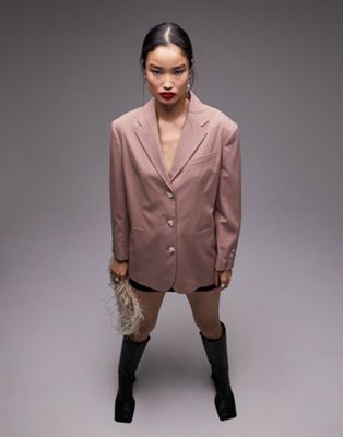 Розовый пиджак оверсайз с витыми рукавами Topshop Tailored — часть комплекта TOPSHOP
