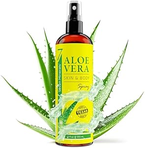 Seven Minerals Travel Size Organic Aloe Vera Spray with 100% Pure Aloe From Freshly Cut Aloe Plant, Not Powder - No Xanthan,So It Absorbs Rapidly With No Sticky Residue (2 fl oz) Seven Minerals