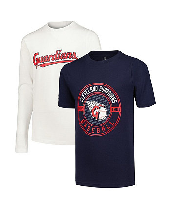 Комбинированный комплект из темно-синей и белой футболки Big Boys Cleveland Guardians Stitches