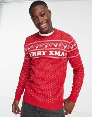 Красный рождественский свитер с гирляндой Jack & Jones Originals Jack & Jones