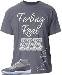 Shirt To Match Jordan 11 Cool Grey,Feeling Real Cool Graphic Tee (S, Grey) Handmade