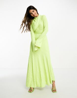 Светло-зеленое платье макси с высоким воротником Daska Daska