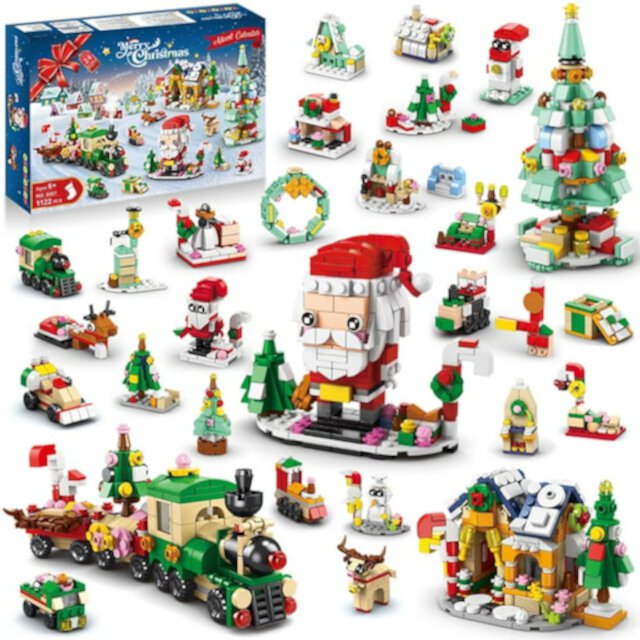 HOGOKIDS 1122pcs Christmas Advent Calendar Building Set, 2024 Countdown Playset 24 Collectible Surprises for Kids Santa Claus Tree Train House Blocks Set for Boys Girls 6+ Years HogoKids