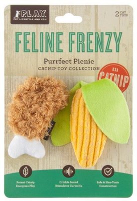 P.L.A.Y. Pet Lifestyle and You Feline Frenzy Purrfect Picnic Plush Squeaky Cat Toy, 2 count P.L.A.Y. Pet Lifestyle and You