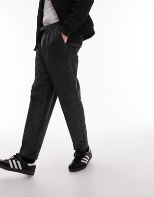 Темно-серые зауженные вельветовые брюки с эластичным поясом Topman TOPMAN