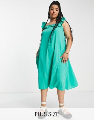 Only Curve ruffle strap maxi dress in bright green Only Curve