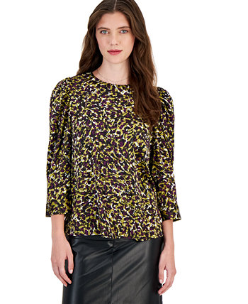 Женская блузка с овальным вырезом и пышными плечами с несколькими принтами, созданная для Macy's Bar III