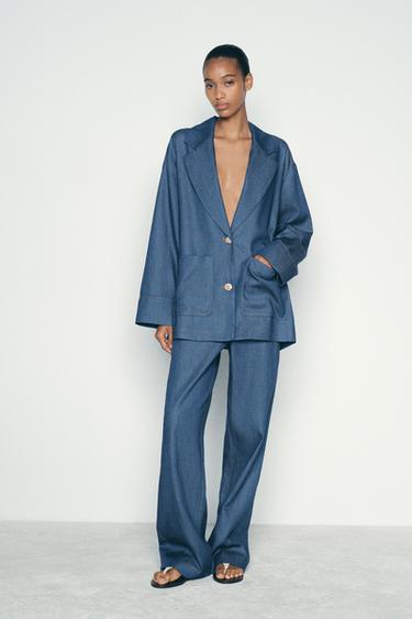 Oversized блейзер DENIM EFFECT с лацканами и длинными рукавами Zara