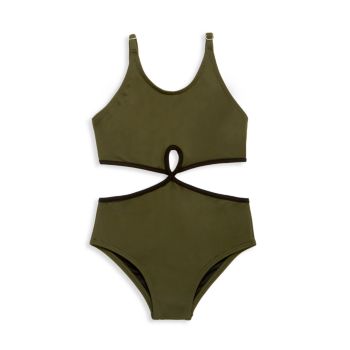 Little Girl's & Girl's Olive Cutout One-Piece Submarine