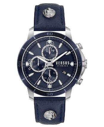 Мужские кварцевые часы с хронографом Bicocca, синий текстурированный кожаный ремешок, 46 мм Versus Versace
