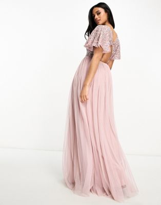 Матово-розовое платье макси с открытой спиной Beauut Bridesmaid Beauut