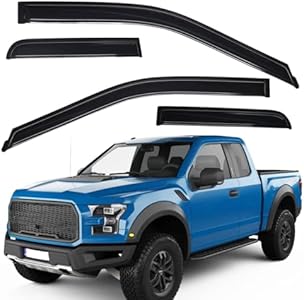 Lightronic WV94974 Outside-Mount Side Window Deflectors & Visor Rain Guard, Dark Smoke, 4-Pieces Set, Fits 2015-2024 Ford F-150, 2017-2020 Ford F-150 Raptor, 2017-2024 Ford F-350 Super Duty, SuperCab Lightronic