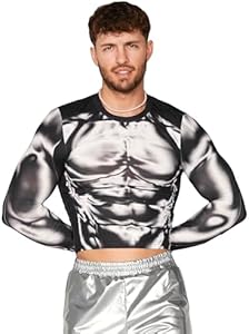 WDIRARA Men's 3D Body Print Crop Top Long Sleeve Muscle T Shirt Party Club Rave Clothes Wdirara