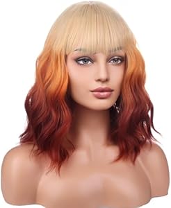 BERON 14 Inches Pink Wig for Women Girls Short Curly Synthetic Wig with Bangs Lovely Pink Beron